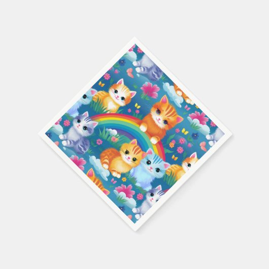 虹の姿を描く猫たちカラフル スタンダードカクテルナプキン (角)