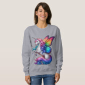 虹の威厳のある翼を持つユニコーン スウェットシャツ (正面フル)