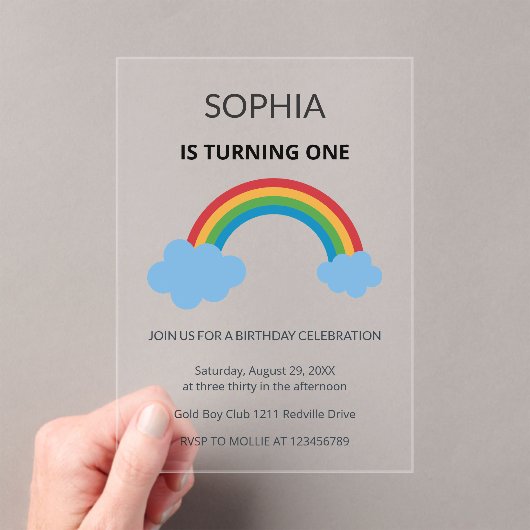 虹の子どもの1歳の誕生日パーティー アクリル招待状 (インサイチュ (ポータブル))