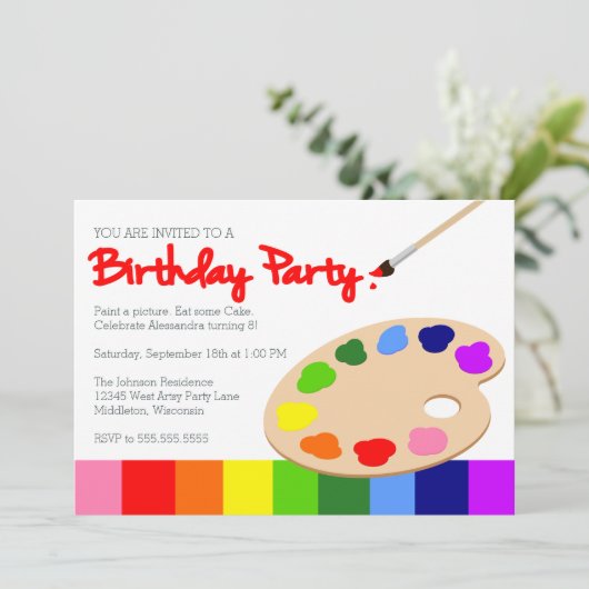 虹の子供の絵画のパーティーの誕生日 招待状 (スタンド正面)
