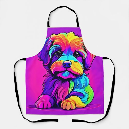 虹の子犬のアートワーク エプロン (正面)