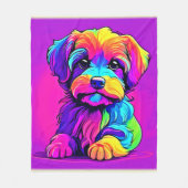 虹の子犬のアートワーク フリースブランケット (正面)