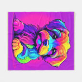 虹の子犬のアートワーク フリースブランケット (正面(横))
