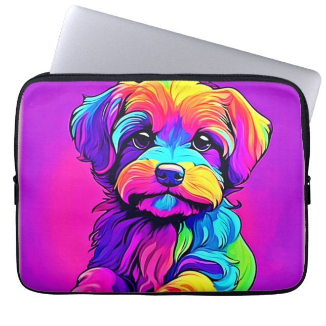 虹の子犬のアートワーク ラップトップスリーブ (正面)