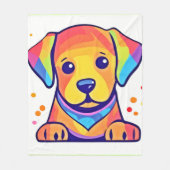 虹の子犬の愛 フリースブランケット (正面)