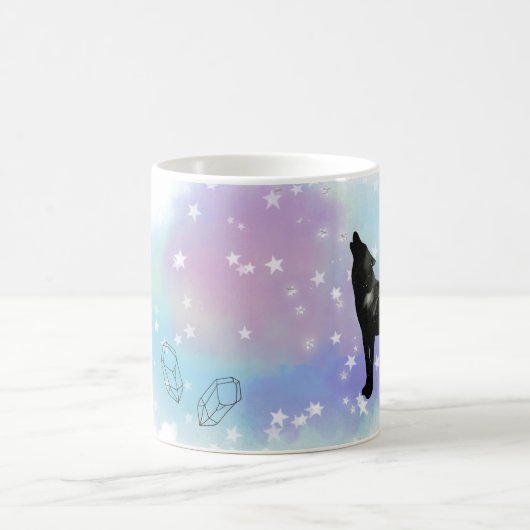 *~*虹の宇宙の月が遠吠え狼の結晶 コーヒーマグカップ (中央)