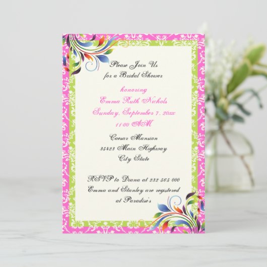 虹の巻き葉ダマスク結婚式ブライダルシャワー 招待状 (スタンド正面)