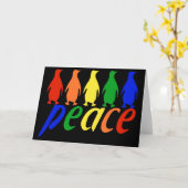 虹の平和ペンギン カード (黄色い花)