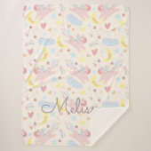 虹の幸せなユニコーン星パステルモノグラム シェルパブランケット (正面)