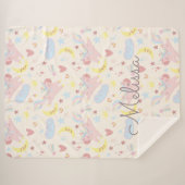 虹の幸せなユニコーン星パステルモノグラム シェルパブランケット (正面(横))