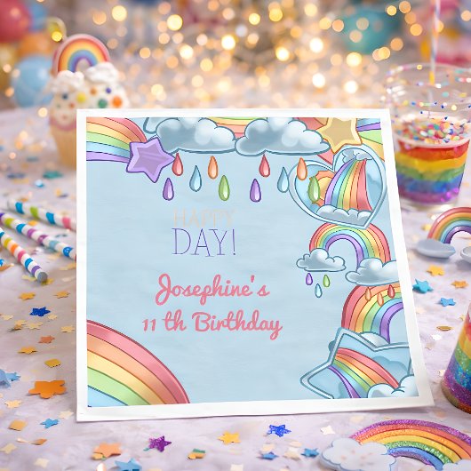 虹の幸せな日の誕生日パーティー スタンダードランチョンナプキン