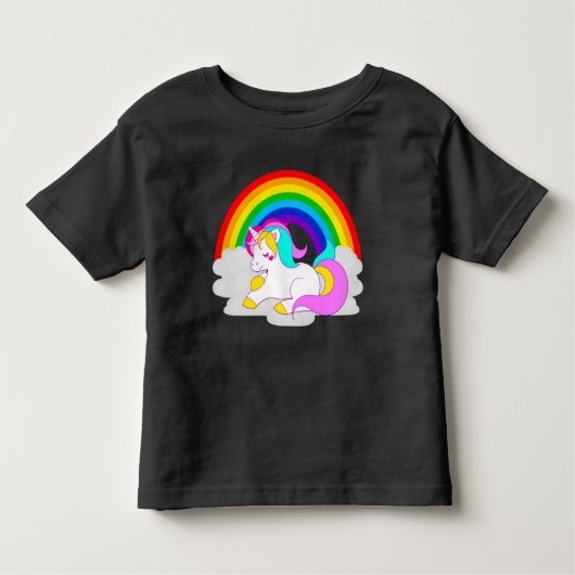 虹の幼児のティーでクラウド上の白いユニコーン トドラーTシャツ (正面)