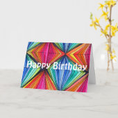 虹の幾何学的なオップアートのハッピーバースデー カード (黄色い花)