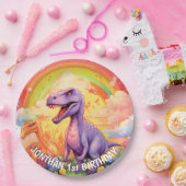 虹の恐竜の誕生日テーマ ペーパープレート (パーティー)
