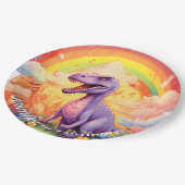 虹の恐竜の誕生日テーマ ペーパープレート (アングル)