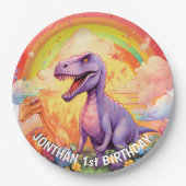 虹の恐竜の誕生日テーマ ペーパープレート (正面)