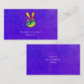 虹の手の平和サイン酸パープル背景 名刺 (正面/裏面)