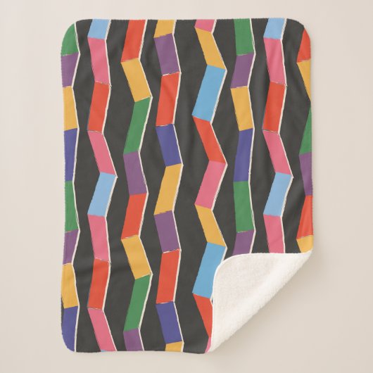 虹の抽象芸術ジグザグ模様、手提げ シェルパブランケット (正面)