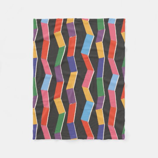 虹の抽象芸術ジグザグ模様、手提げ フリースブランケット (正面)