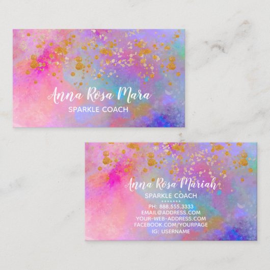 *～*虹の抽象芸術金ゴールド輝きグリッター 名刺 (正面/裏面)