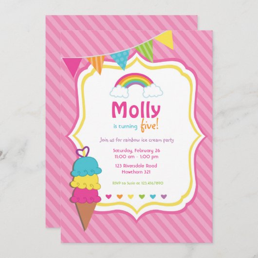 虹の招待状/アイスクリームの招待状 招待状 (正面/裏面)