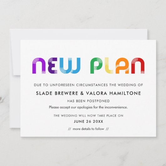 虹の新しい計画延期結婚カード 招待状 (正面)
