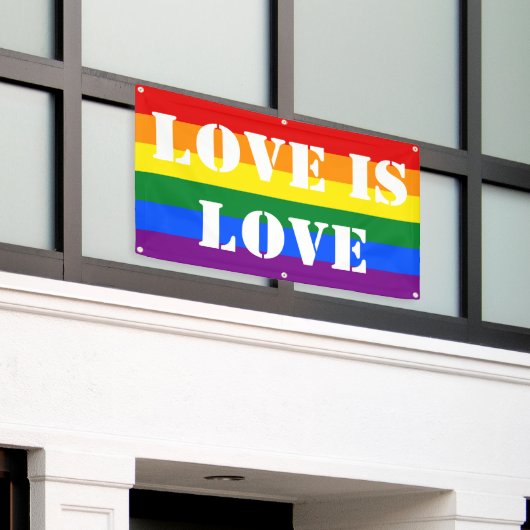 虹の旗のゲイプライドLGBT愛は愛です 横断幕 (ビルの外側)