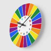 虹の旗のボタンレイ+サインまたは文字 ラージ壁時計 (傾斜)