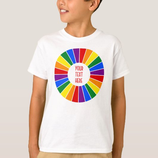 虹の旗のボタンレイ+サインまたは文字 Tシャツ (正面)