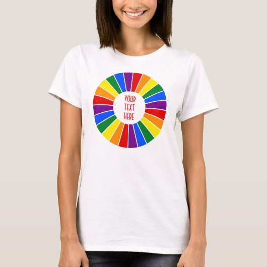 虹の旗のボタンレイ+サインまたは文字 Tシャツ (正面)