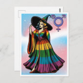 虹の旗の服のトランスジェンダーの魔女 ポストカード (正面/裏面)