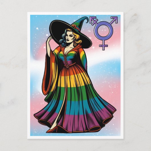 虹の旗の服のトランスジェンダーの魔女 ポストカード (正面)