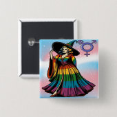 虹の旗の服のトランスジェンダーの魔女 缶バッジ (正面&裏面)