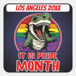 虹の旗の背景の恐竜 スクエアシール