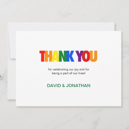 虹の旗の色 ゲイのウェディング サンクスカード 招待状 (正面)