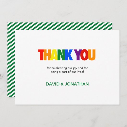 虹の旗の色 ゲイのウェディング サンクスカード 招待状 (正面/裏面)