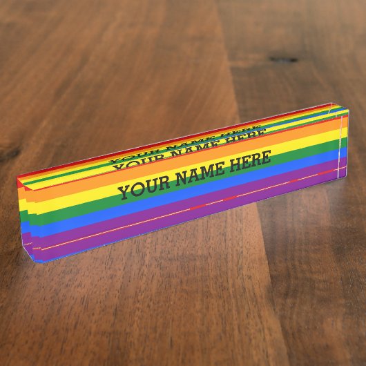 虹の旗の色+テキスト デスクネームプレート (側面)