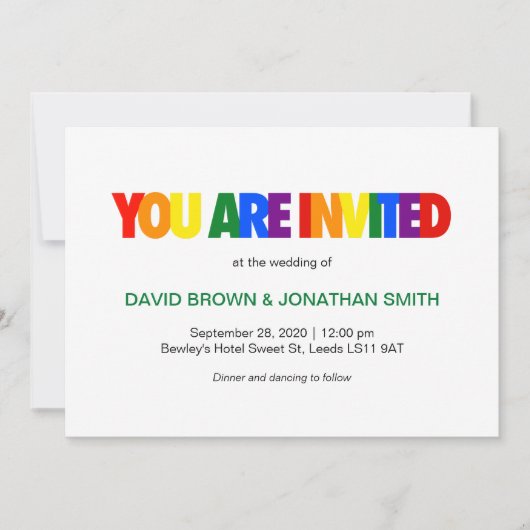 虹の旗の色 同性婚 ウェディング 招待状 (正面)