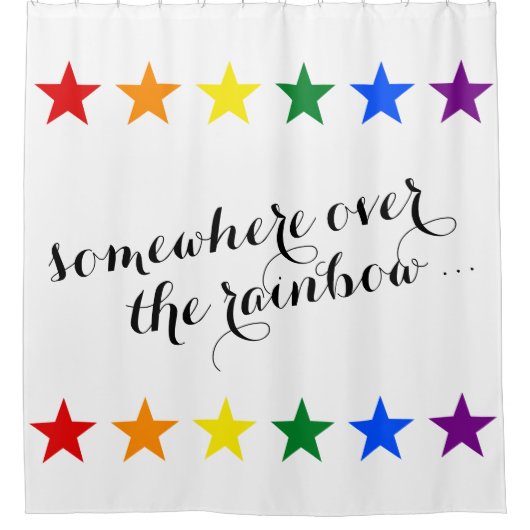 虹の旗は星の花輪を着色します + あなたのアイディア シャワーカーテン (正面)