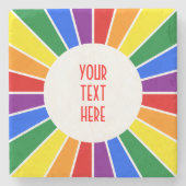 虹の旗ボタン光線 + あなたの印か文字 ストーンコースター (正面)