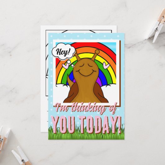 虹の日の彩りのかわいいカタツムリ | あいさつ カード (正面/裏面インサイチュ)