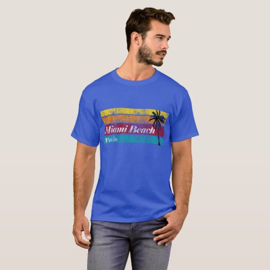 虹の日没のヴィンテージMiami Beachフロリダ Tシャツ (正面フル)