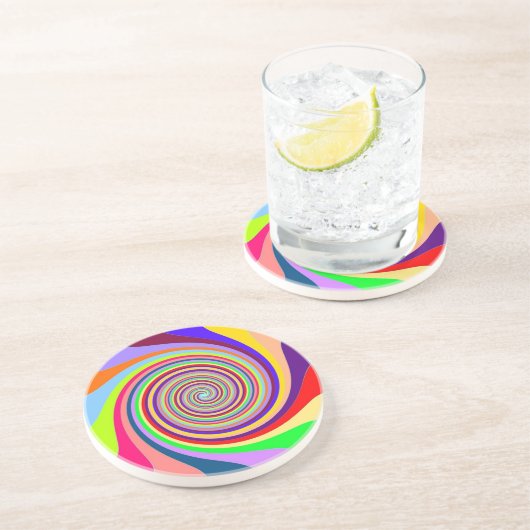 虹の明るいアサイケデリックートポップ・アートのキャンディの渦巻き コースター (側面)