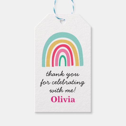 虹の明るい色の誕生日ありがとう ギフトタグ (正面)