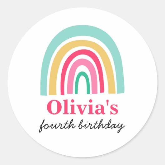 虹の明るい色の誕生日パーティー ラウンドシール (正面)