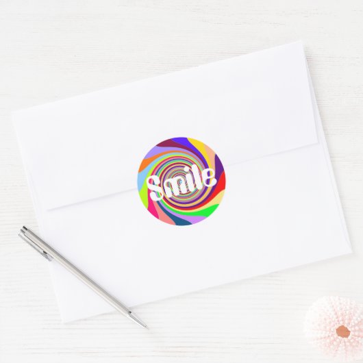 虹の明るい「スマイル」サイケデリックキャンディの渦巻き ラウンドシール (封筒)