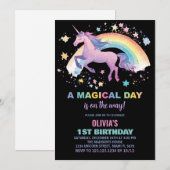 虹の星のユニコーンの誕生日招待状 招待状 (正面/裏面)