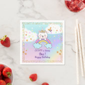 虹の星の上のかわいい一角猫1歳の誕生日 スタンダードカクテルナプキン (インサイチュ)