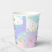 虹の星の上のかわいい一角猫1歳の誕生日 紙コップ (右)