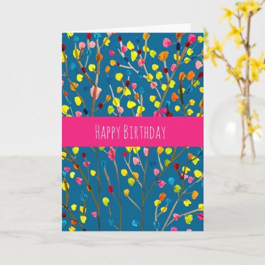 虹の木の水色 カード (黄色い花)